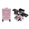 Professional Makeup Trolley, Rolling Makeup Case Rolling Nail Case with Lock, 4in1 Cosmetic Trolley Organizer for Hairstylist Artist, Nail Salon, Beauty Store(Pink) view 1