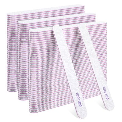 150 Pieces Double Sided Emery Boards 100/180 Grit Nail Files Professional Washable Reusable Nail Buffers Manicure Tools Emery Board Nails Files for Natural Acrylic Nails, Home and Salon Use
