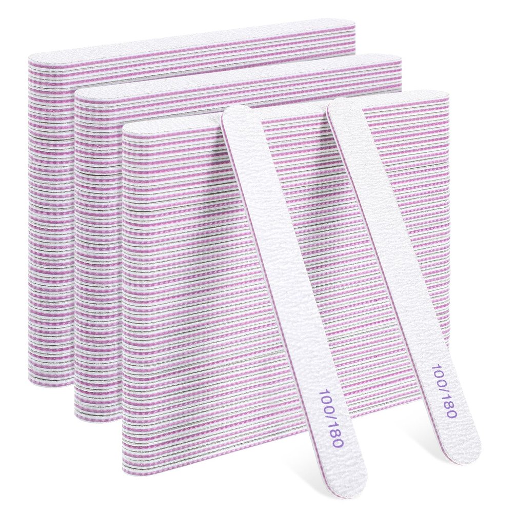150 Pieces Double Sided Emery Boards 100/180 Grit Nail Files Professional Washable Reusable Nail Buffers Manicure Tools Emery Board Nails Files for Natural Acrylic Nails, Home and Salon Use
