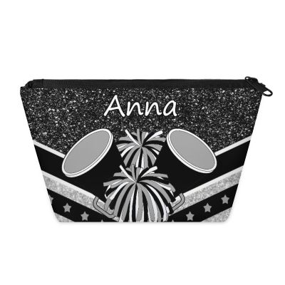 Skonsati Custom Cheerleader Makeup Bag Personalized Cheer Cosmetic Bag with Name Travel Cosmetic Makeup Bag Gifts Toiletry Bags for Women, Silver Black