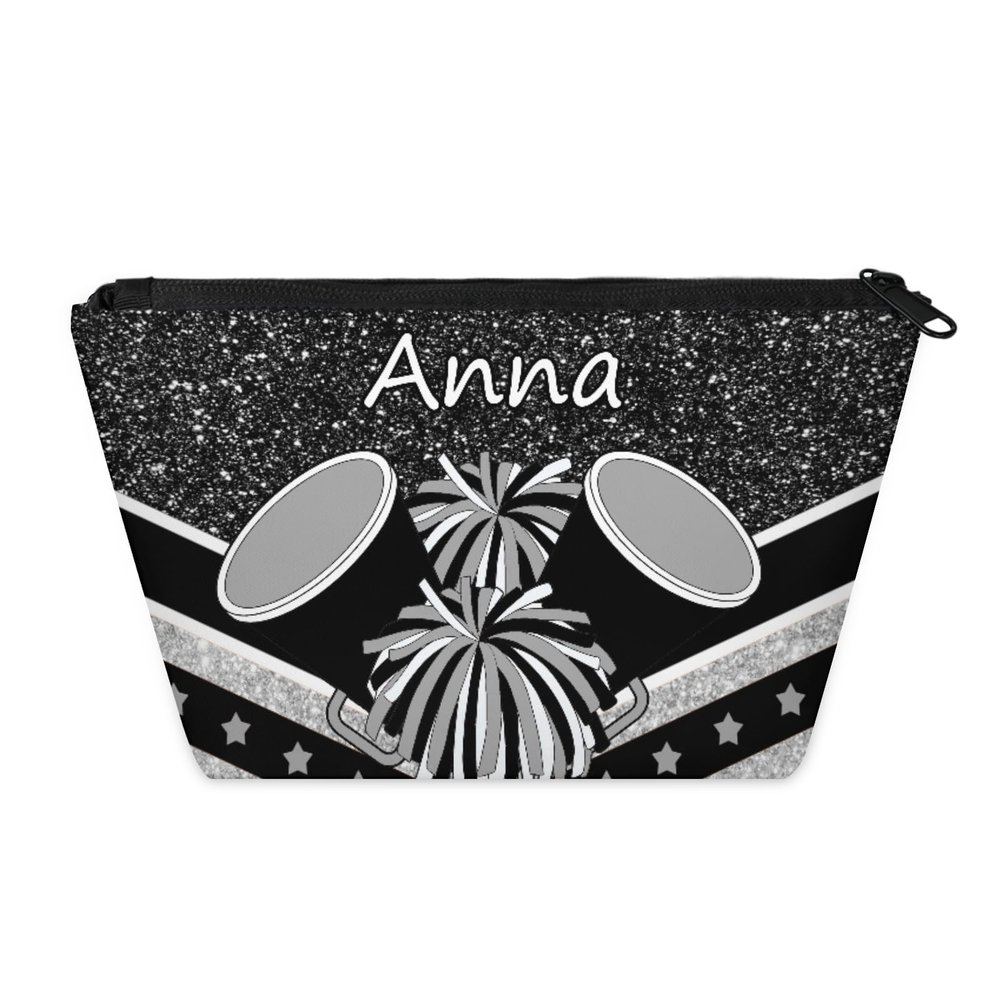 Skonsati Custom Cheerleader Makeup Bag Personalized Cheer Cosmetic Bag with Name Travel Cosmetic Makeup Bag Gifts Toiletry Bags for Women, Silver Black