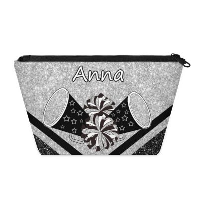 Skonsati Custom Cheerleader Makeup Bag Personalized Cheer Cosmetic Bag with Name Travel Cosmetic Makeup Bag Gifts Toiletry Bags for Women, Silver