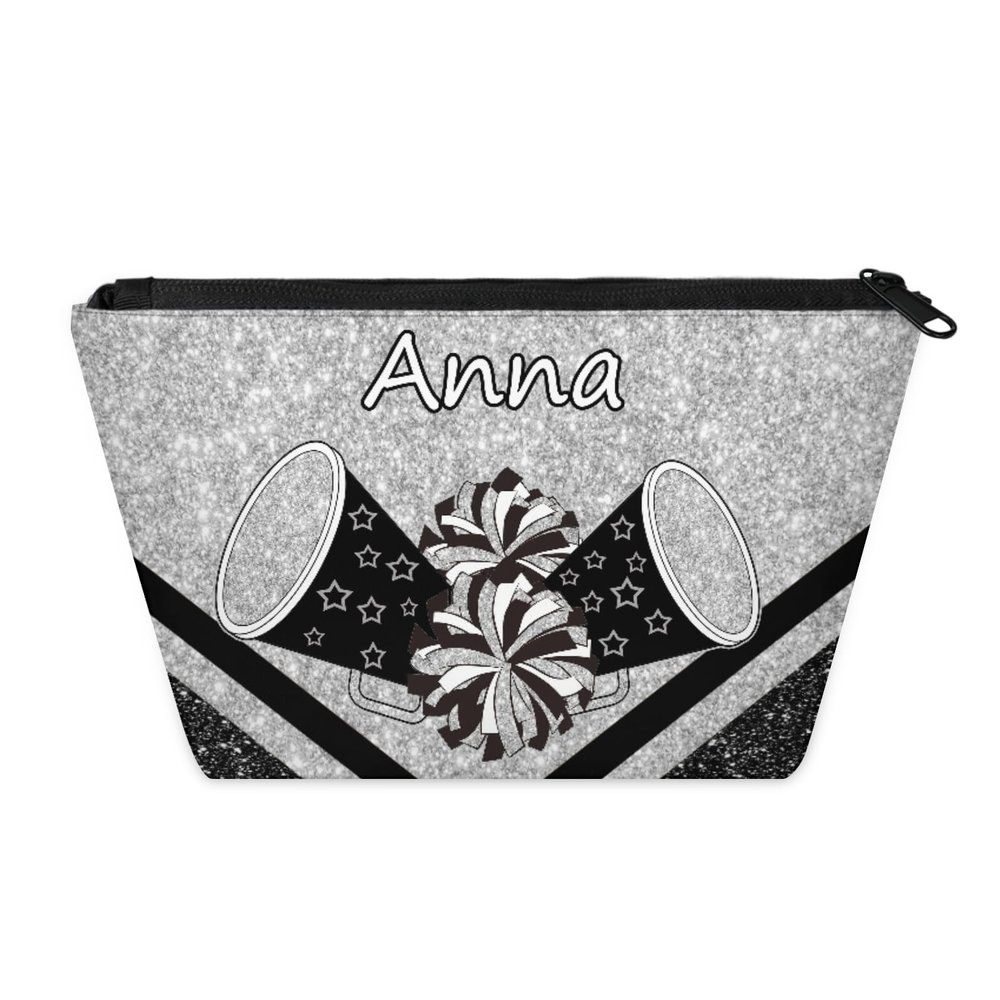 Skonsati Custom Cheerleader Makeup Bag Personalized Cheer Cosmetic Bag with Name Travel Cosmetic Makeup Bag Gifts Toiletry Bags for Women, Silver