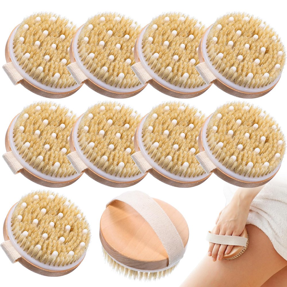 10 Pcs Dry Brushing Body Brush Exfoliating Brush with Massage Nodule Dry Skin Body Scrubber for Shower Bath Back Circulation Improvement Dead Skin Remove Beauty Exfoliator, 4.3 x 3.8 Inches