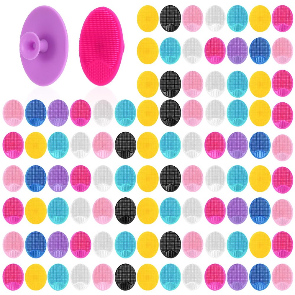 100 Pack Facial Cleansing Brush Face Scrubber Face Exfoliator Exfoliating Brush Soft Silicone Scrubber Handheld Wash Scrub Pad Tool for Deep Cleaning Pore Blackhead Delicate Dry Skin Care Women