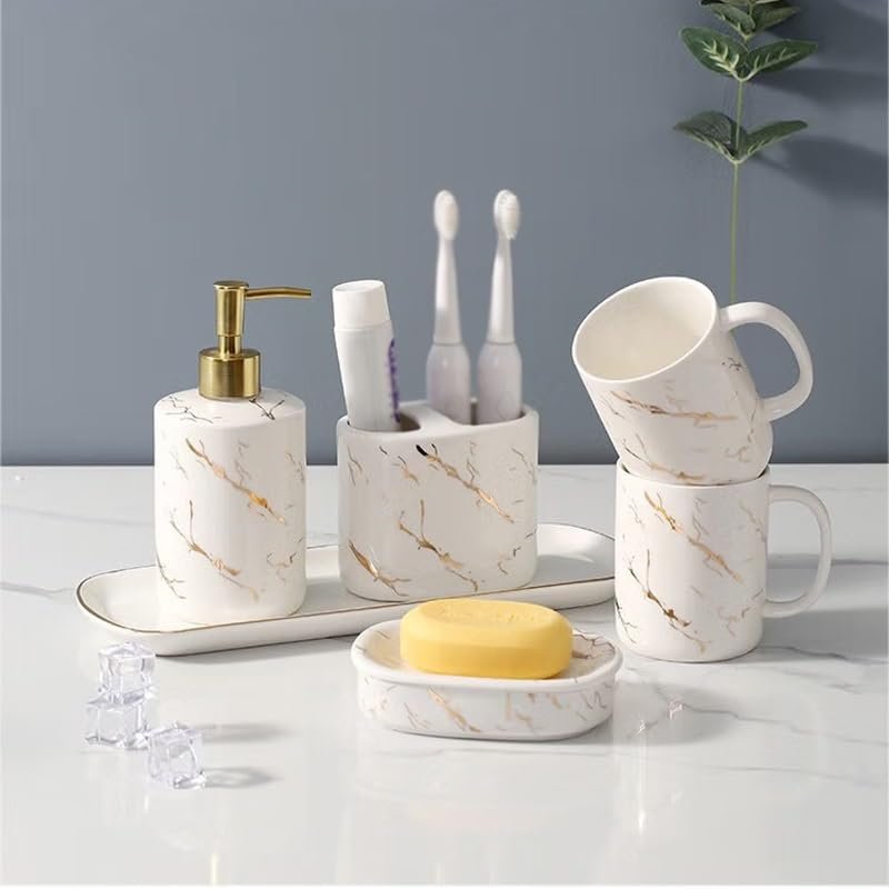 Ceramic Bathroom Five-Piece Toiletries Set Couple Brushing Mouthwash Cup Bathroom Dental Set