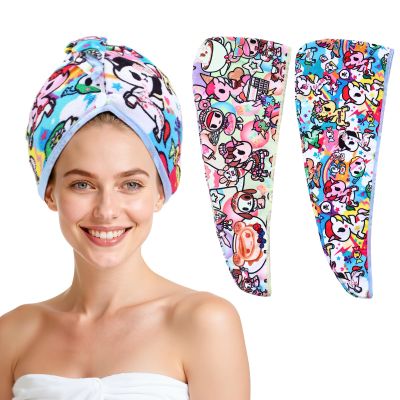 Tokidoki 2 Pack Unicorno Microfiber Hair Towel, 23.6"X10" Cartoon Hair Towel Wrap for Women, Super Absorbent Soft Hair Drying Towel for Curly Hair Long Hair