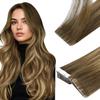 Full Shine Injected Tape in Hair Extensions Human Hair, 4/24/4 Natural Brown to Caramel Brown and Natural Brown Ombre, 18 Inch, 50G, 20 Pcs, Comfortable Wear, Modern Feminine, Length Adding view 1