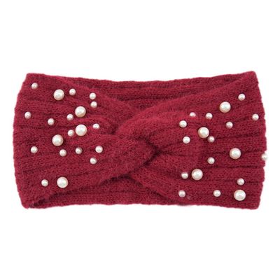 1 PCS Pearl Knitted Women Headbands,4.7 x 8.7 inch Elastic Soft Fabric Non-Slip Fashion Hair Bands for Daily Workout Yoga Gym Makeup(Red)