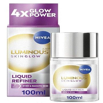 NIVEA LUMINOUS 630 Skin Glow Liquid Exfoliant 100 ml Gentle AHA + PHA Daily Facial Exfoliator for Even Tone, Refined Pores & Radiant Skin Glow