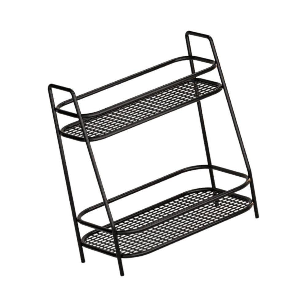 2 Tier Bathroom Counter Organizer, No Install Vanity Tray and Storage Countertop Shelf for Kitchen, Coffee Station, Office, Black