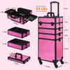 5 in 1 Aluminum Trolley Case with 360 Rotation Wheels with Lock and Key Diamond Pattern Make Up Organizer-Rose Red view 2