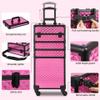 5 in 1 Aluminum Trolley Case with 360 Rotation Wheels with Lock and Key Diamond Pattern Make Up Organizer-Rose Red view 3