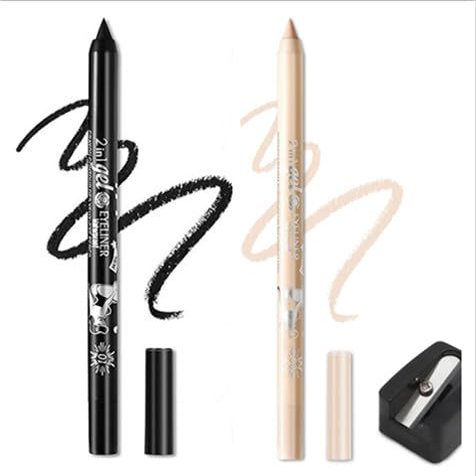 Colored Gel Glitter Eyeliner Pencils Pen Set, 2 Pcs Eyeliner Waterproof Lip Liner Eye Shadows Eyebrow Pencils Pen Eye Makeup (01 Black & 03 White)
