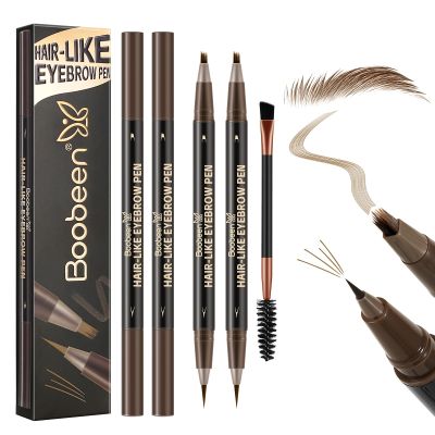 Boobeen 3pcs Waterproof Eyebrow PenDual-Ended Eyeliner Microblading Eyebrow Pencil for WomenLong Lasting Hair-Like Brow Pen with Brow BrushDark Brown
