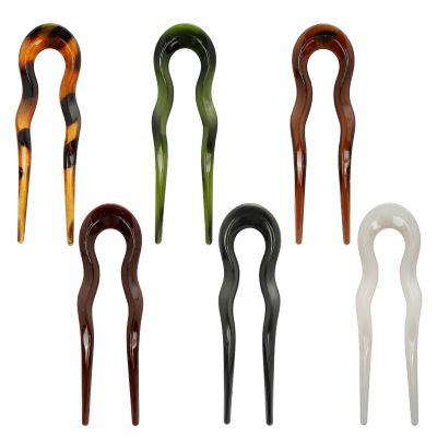 6Pcs Acrylic U-Shaped Hair Forks, Vintage French Hairpins for Women, Bun Hair Clips with Glossy Finish, Hair Accessories for Thin/Thick Hair (6 Colors)