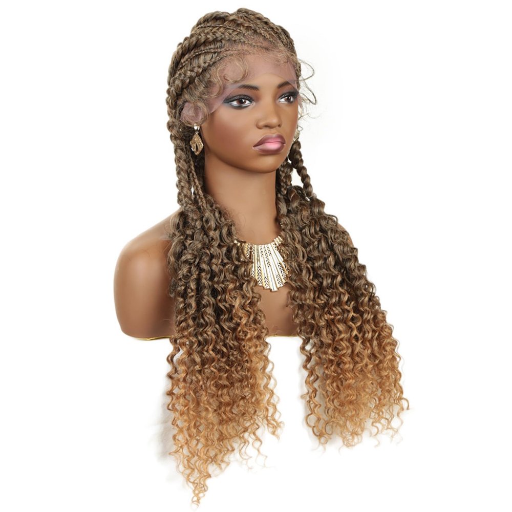 11 Twist Handmade Braid Wig, 28" Full 360 HD Transparent Lace Front Braided Wig with Fine Hair Brown Mix Black Synthetic Hair for Women