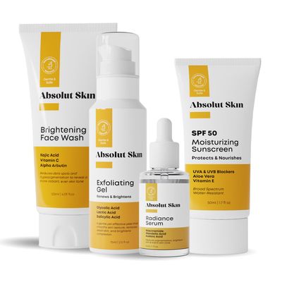 AbsolutSkin Balance Bundle  4-Step Skincare Routine for Radiant, Even Skin  Includes Face Wash, Exfoliator Gel, Radiance Serum & SPF50 Sunscreen  Brightening Essentials Kit