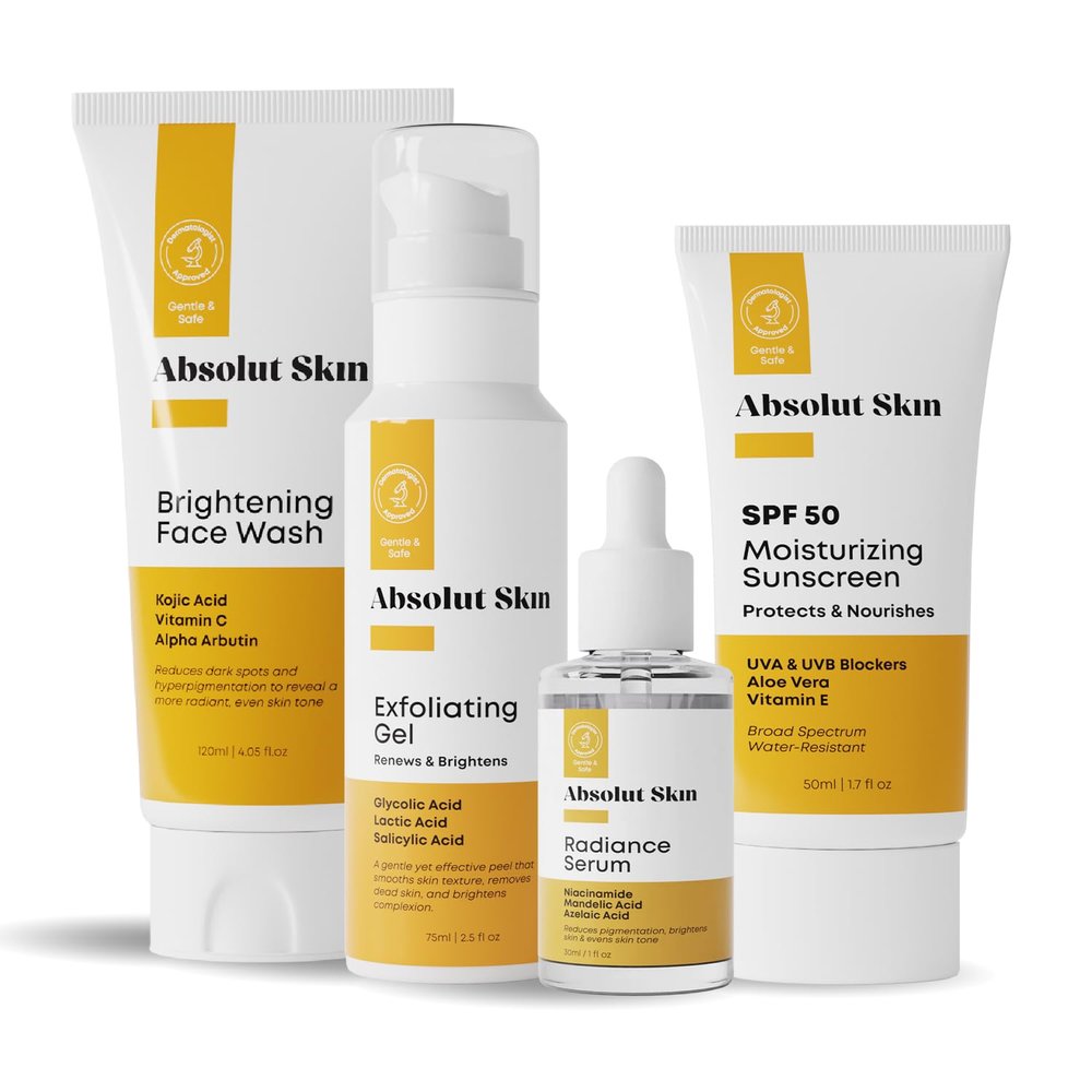 AbsolutSkin Balance Bundle 4-Step Skincare Routine for Radiant, Even Skin Includes Face Wash, Exfoliator Gel, Radiance Serum & SPF50 Sunscreen Brightening Essentials Kit
