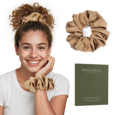 100% Mulberry Silk Scrunchies for Women, Oversized XL Hair Tie for Sleeping, Gentle No Damage Hair Accessory for All Hair Types, Soft Pure Silk Ponytail Holder