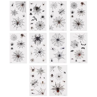 10pcs Spider Web Temporary Tattoos, Waterproof Halloween Face Temporary Tattoos Scary Realistic Spiderweb Face Body Legs Arms Stickers for Kids Adults Unisex Halloween Costumes