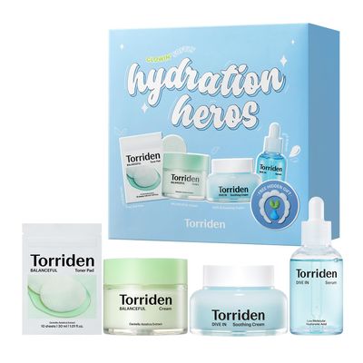 Torriden Softly Hydration Heroes Gift Set | DIVE IN HA Serum & Soothing Cream + BALANCEFUL Cica Cream & Toner Pad | Korean Skincare Set | Great Holiday & Christmas Stocking Stuffer Gift