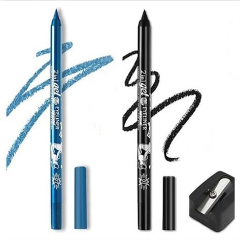 Colored Gel Glitter Eyeliner Pencils Pen Set, 2 Pcs Eyeliner Waterproof Lip Liner Eye Shadows Eyebrow Pencils Pen Eye Makeup (01 Black &07# Blue)