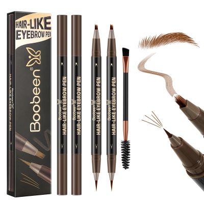 Boobeen 3pcs Waterproof Eyebrow PenDual-Ended Eyeliner Microblading Eyebrow Pencil for WomenLong Lasting Hair-Like Brow Pen with Brow BrushDark Brown