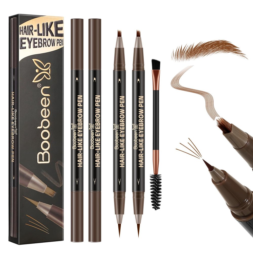 Boobeen 3pcs Waterproof Eyebrow PenDual-Ended Eyeliner Microblading Eyebrow Pencil for WomenLong Lasting Hair-Like Brow Pen with Brow BrushDark Brown