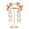 2 Pcs Chinese Tiara Red Flower Pearl Hand Fan Tassel Hair Barrettes for Bridal Headpiece Wedding Accessories Jew view 1