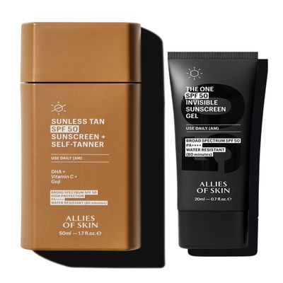 Allies of Skin Daily Self Tanner with SPF 50 & Daily Face Sunscreen SPF 50 Travel Size | Daily Duo for Natural Glow & Invisible UV Protection in Lightweight Gel Formula (1.7 oz / 0.7 oz)