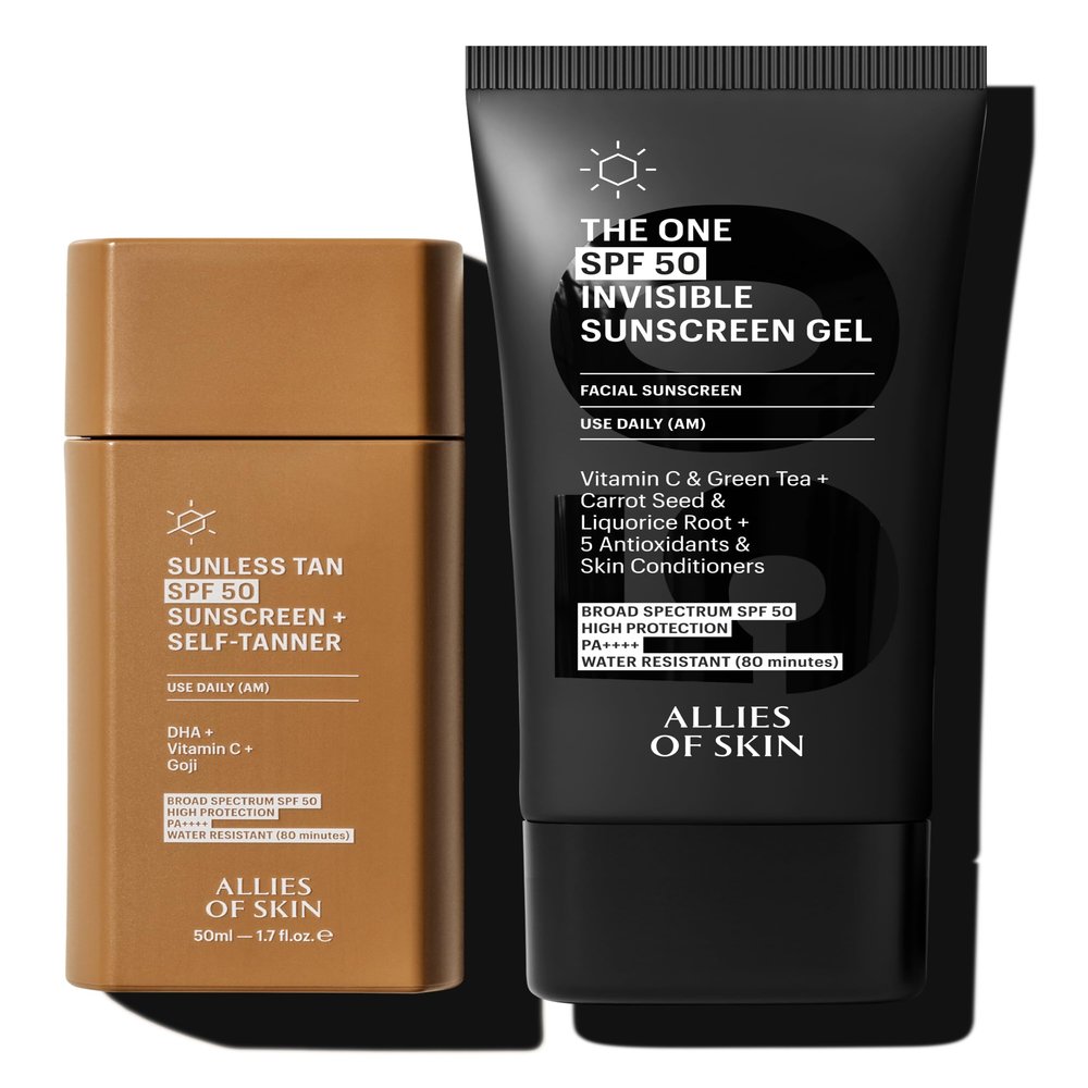 Allies of Skin Daily Self Tanner with SPF 50 & Daily Face Sunscreen SPF 50 | Lightweight Gel Duo for Buildable Tan & High-Protection Radiance (1.7 oz / 1.7 oz)