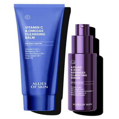 Allies of Skin Vitamin C & Omegas Cleansing Balm & Clarifying Face Serum | Daily Duo for Makeup Removal & Clearer, Even-Toned Skin (3.4 oz / 1 oz)