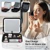 Faquenc Travel Makeup Bag with LED Mirror 3 Color Modes,10.2-in White Vegan Leather Makeup Organizer Bag with Adjustable EVA Dividers and Independent Brush Panel view 4
