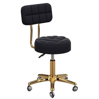 Home Office Desk Chair with Wheels,Swivel Pu Leather Round Rolling Stool,Height Adjustable Swivel Salon Stool for Salon Tattoo Work Office Massage(Seat Height:15.4"-19.7", Black A)