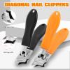 2 Pcs Edgy Nail Clipper Wide Jaw Opening Anti-Splash Slanted Clippers Angled Curved Toe for Thick Toenails for Seniors Men and Women(Black+Orange) view 3