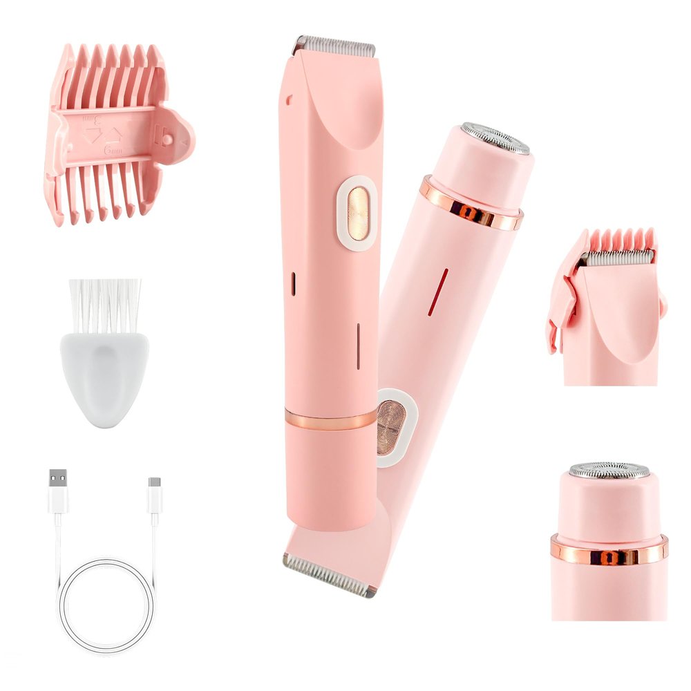 2 in 1 Bikini Trimmer for Women + Makeup Bag,Dual Head Shaver for Women for Private Area Sensitive Skin,Bikini Shaver,Electric Razor for Private Area,Women's Electric Razor for Pubic Hair