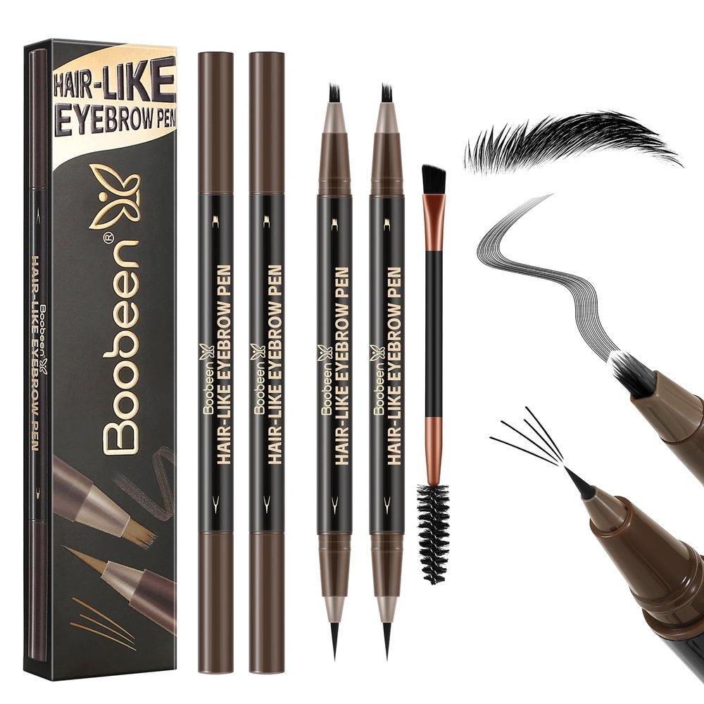 Boobeen 3pcs Waterproof Eyebrow PenDual-Ended Eyeliner Microblading Eyebrow Pencil for WomenLong Lasting Hair-Like Brow Pen with Brow BrushDark Brown