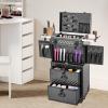 4 in 1 Rolling Makeup Train Case, Large Cosmetic Organizer Train Case Makeup Travel Case Salon Cart w/Aluminum Frame & Folding Trays for Professional Make-Up Artists & Hairstylists view 3