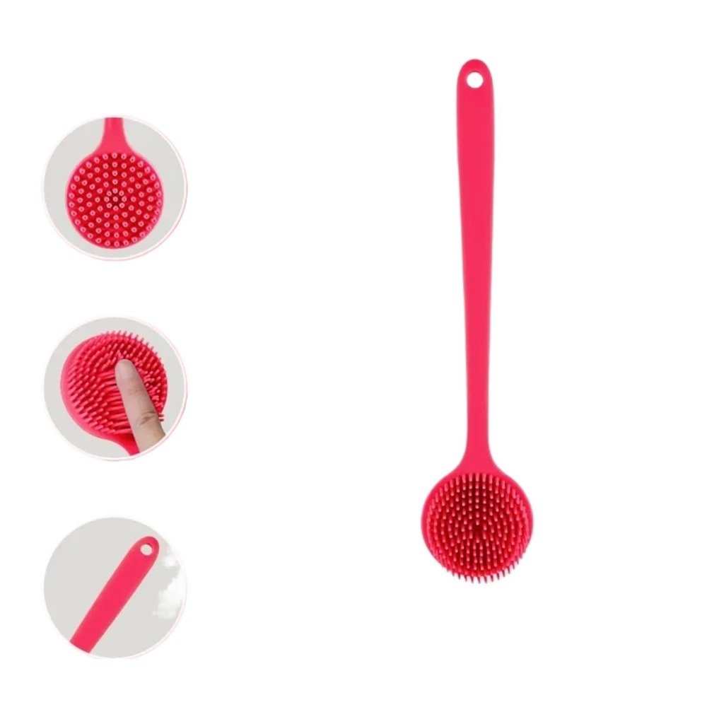 Back Brush Soft Back Scrubber Brush Silicone Skin Massager Bath Shower Scrubbing with Handle Body Wash Exfoliating Scrub Supplie(Long Handle-RED)