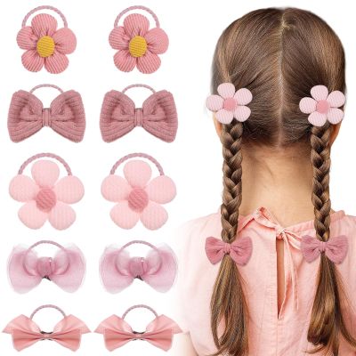 10Pcs Bow Hair Ties for Girls  Soft Elastic Hair Bands with Cute Bows, Toddler & Baby Hairs Accessories for Thin or Thick Long Hairs (Pink)