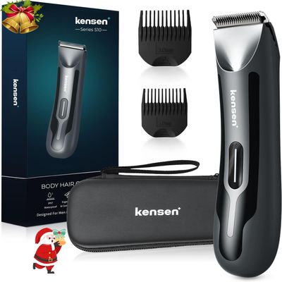 kensen Body Hair Trimmer for Men - Manscape Electric Shavers for Men, Rechargeable Pubic Hair Trimmer with Replaceable Ceramic Blade Head IPX7 Waterproof Wet/Dry Groin Trimmers Ball Shaver (Black)
