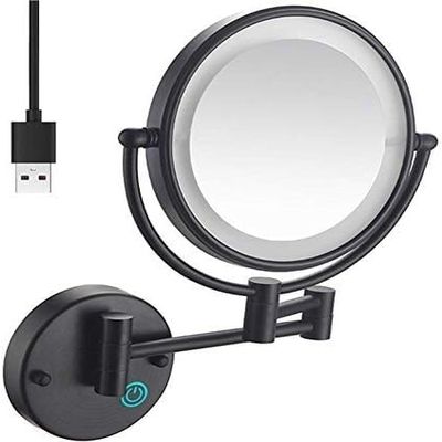 8" Wall Mounted with Lights LED 1X/5X Magnification Makeup Vanity Mirror Double Sided,Touch Button Adjustable Light,Shaving Makeup in Bedroom Bathroom USB Recharge (Black)