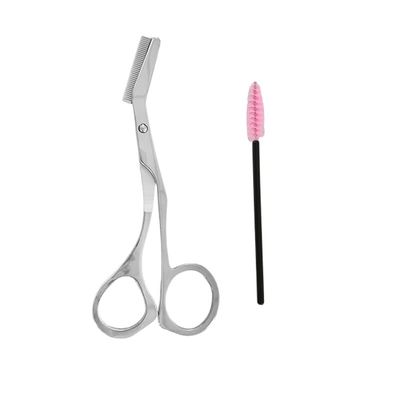 Eyebrow Scissors, Stainless Steel Eyebrow Scissors with Cleaning Brush Eyebrow Scissors with Comb for Women Men(Silver)