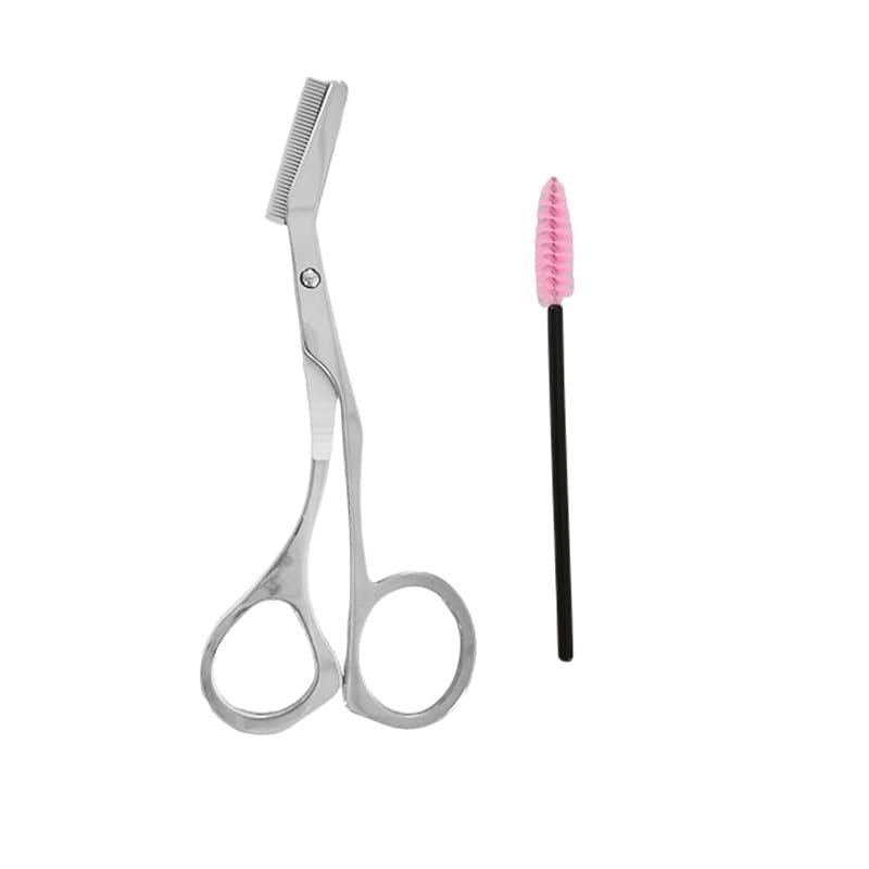 Eyebrow Scissors, Stainless Steel Eyebrow Scissors with Cleaning Brush Eyebrow Scissors with Comb for Women Men(Silver)