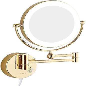 8 Inch Double Sided Brass Vanity Extendable Bathroom Mirror with Magnification, with Switch and Plug(10X)