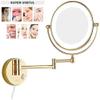 8 Inch Double Sided Brass Vanity Extendable Bathroom Mirror with Magnification, with Switch and Plug(10X) view 4
