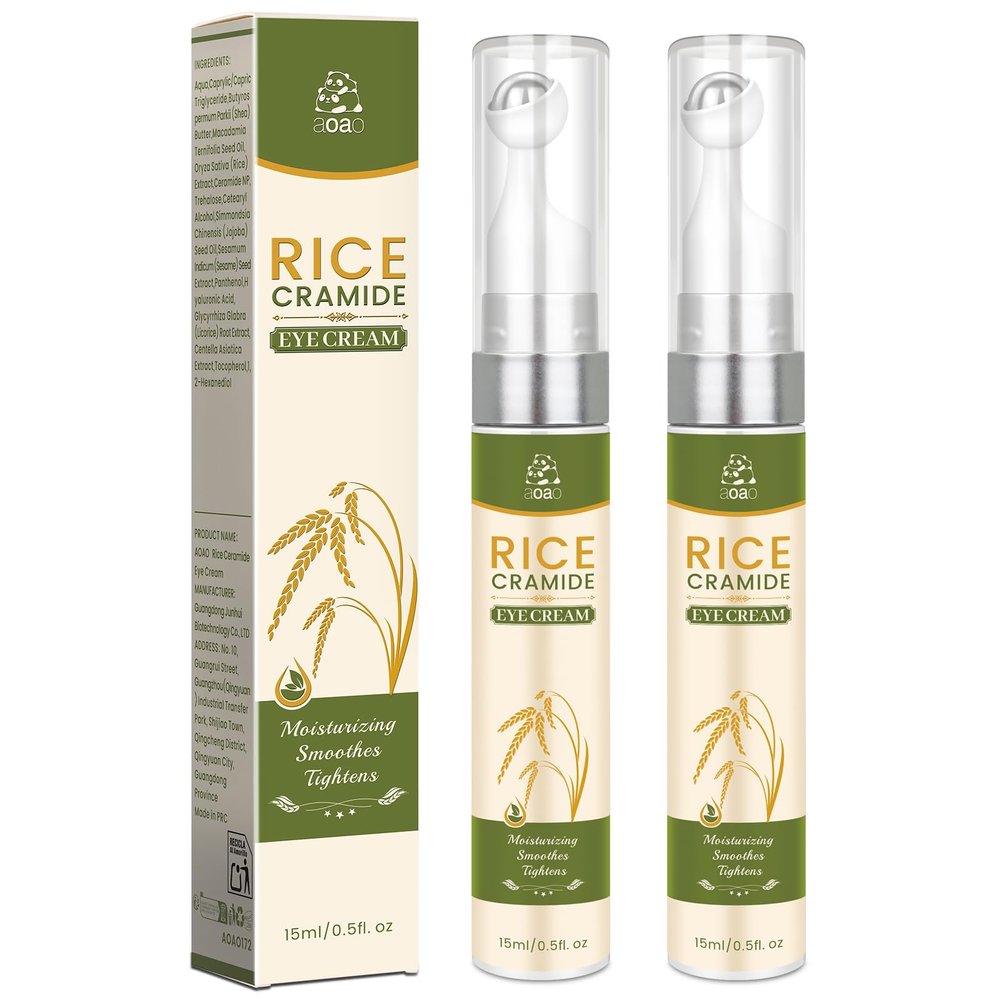 Roller Ball Eye Serum with Rice Ceramide & Shea Butter for Puffy Bags Fine Lines Dark Circles Wrinkles, Firming & Hydration, Under Eye Cream with 360 Roller Massage Ball, 15ml/0.5fl.oz(2pack)