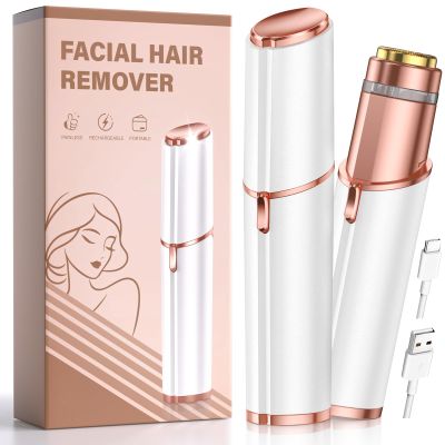 Facial Hair Removal for Women: Painless Rechargeable Face Shaver Electric Hair Remover Device for Peach Fuzz Upper Lip Chin (White)