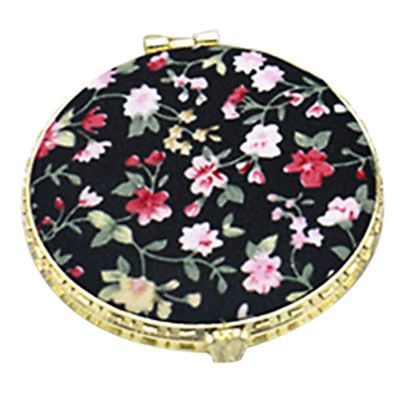 1Pc Round Pocket Folding Makeup Vintage Double Sides Floral Printed Bathroom for Wall, Round Black, Mass Beauty